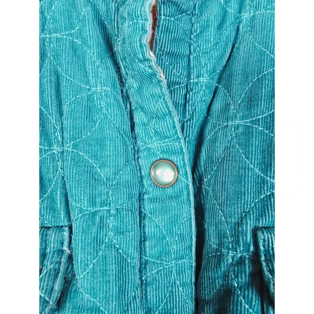 Westbound Womens M Teal Quilted Corduroy Button Front Jacket Paisley Cuff Lining